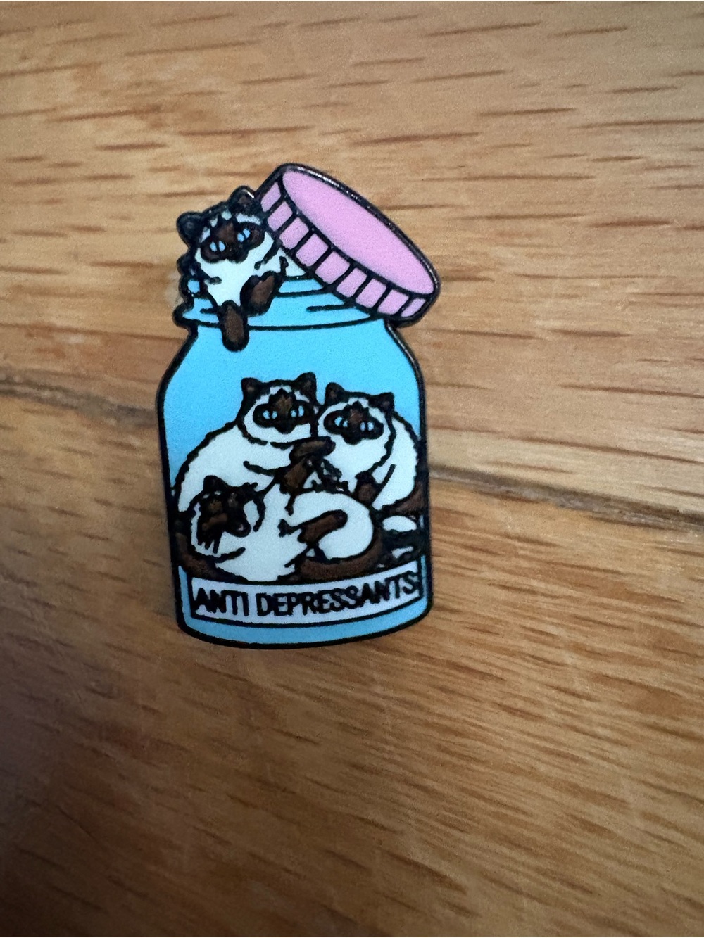 Cat anti depressants Jar sarcastic Enamel Pin - Light Blue & Pink